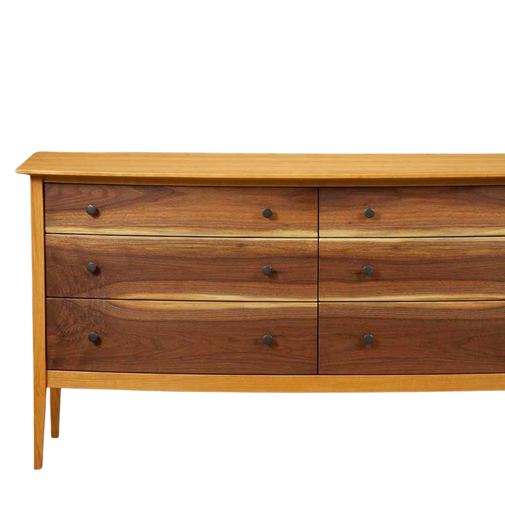 chelsea 6 drawer horizontal dresser with walnut drawers