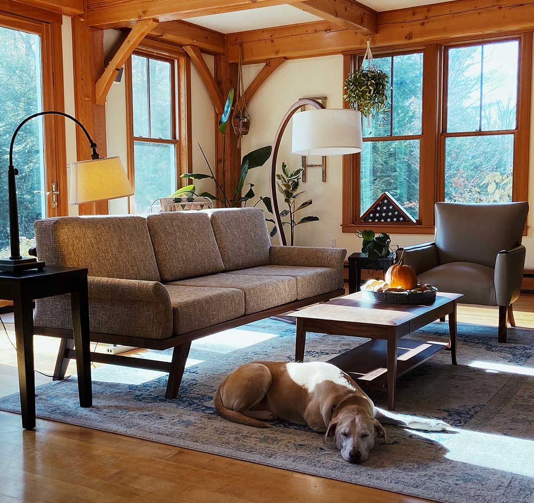 arlington couch in solid walnut