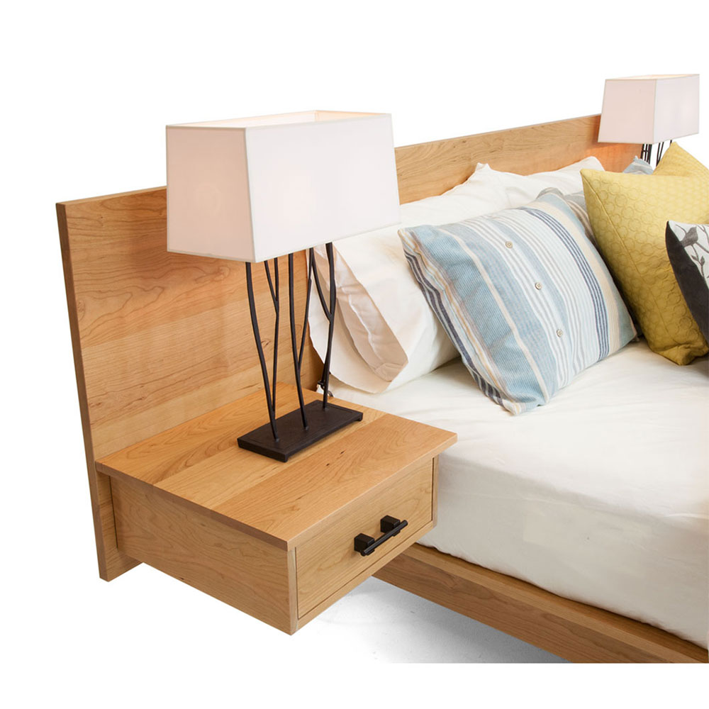 Solid cherry wood platform bed with built-in night tables