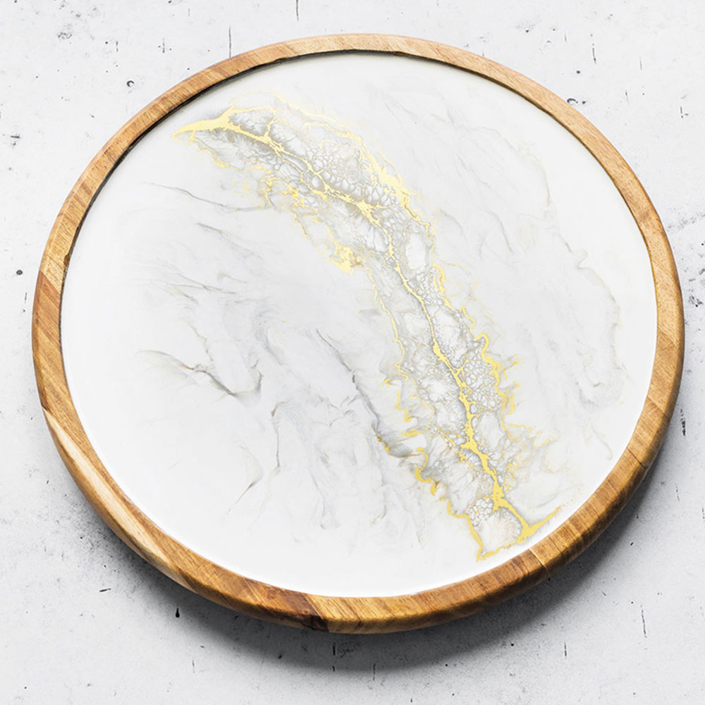 acacia wood and eco-friendly epoxy lazy susan