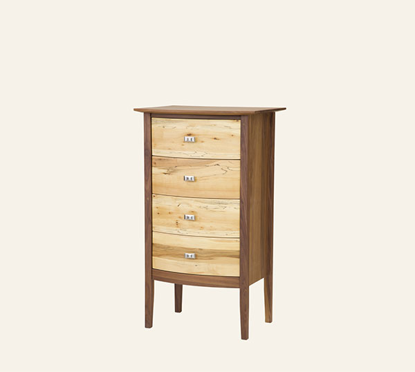 small 4 drawer cabinet with light and dark wood