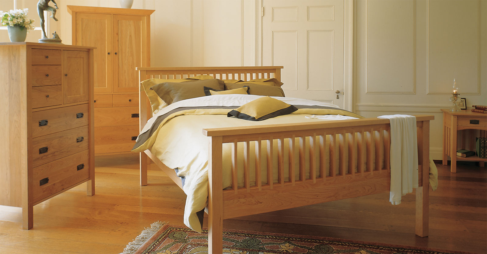 mission bedroom set with bed, dresser, armoire and nightstand