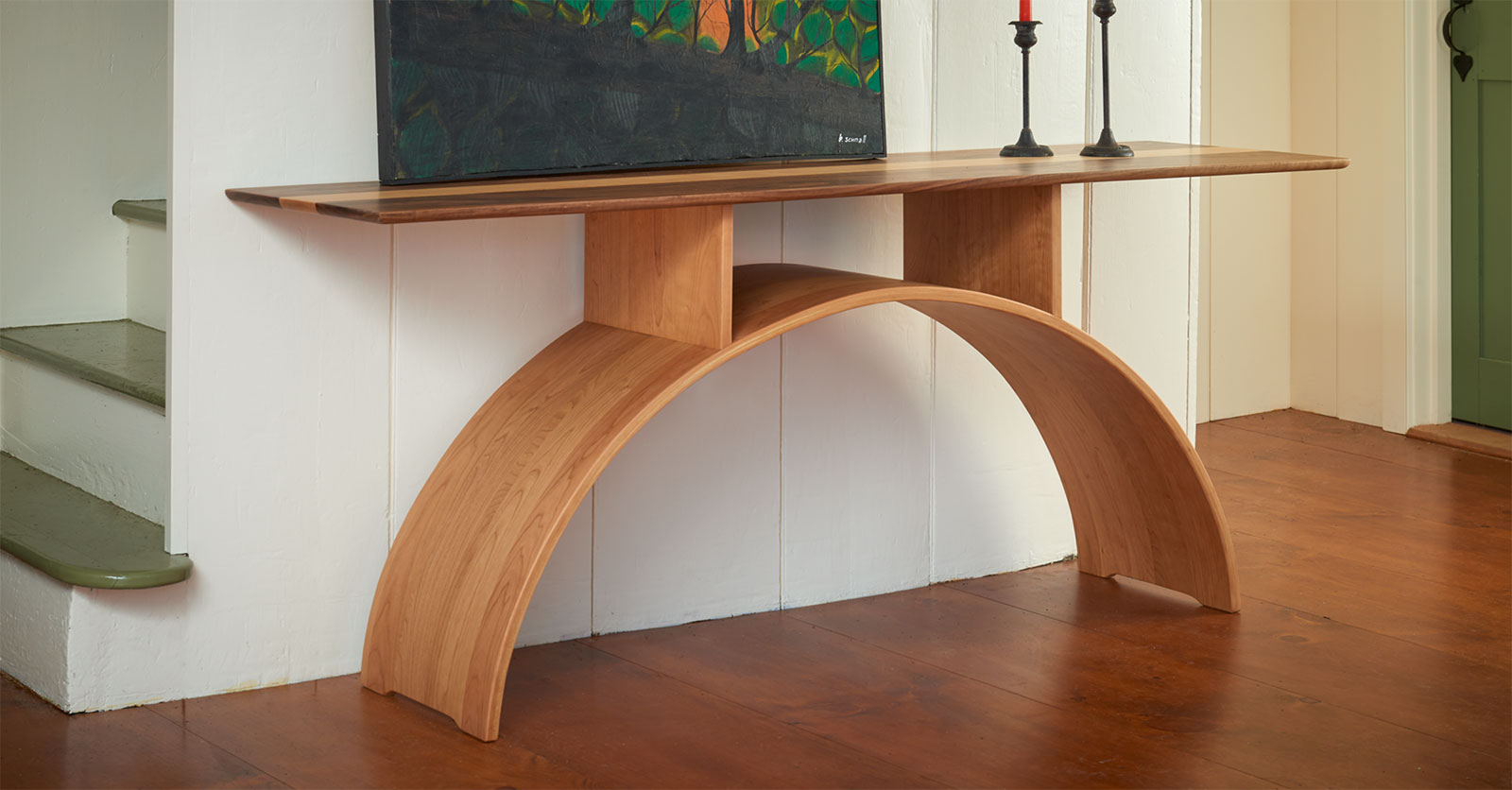 console table with arched base in cherry wood
