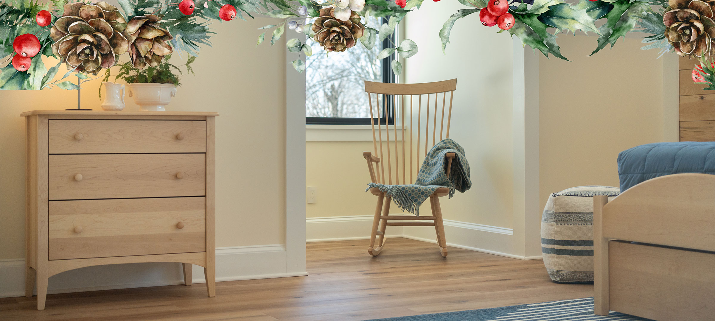 bedroom with rocker in a nook in front of a window