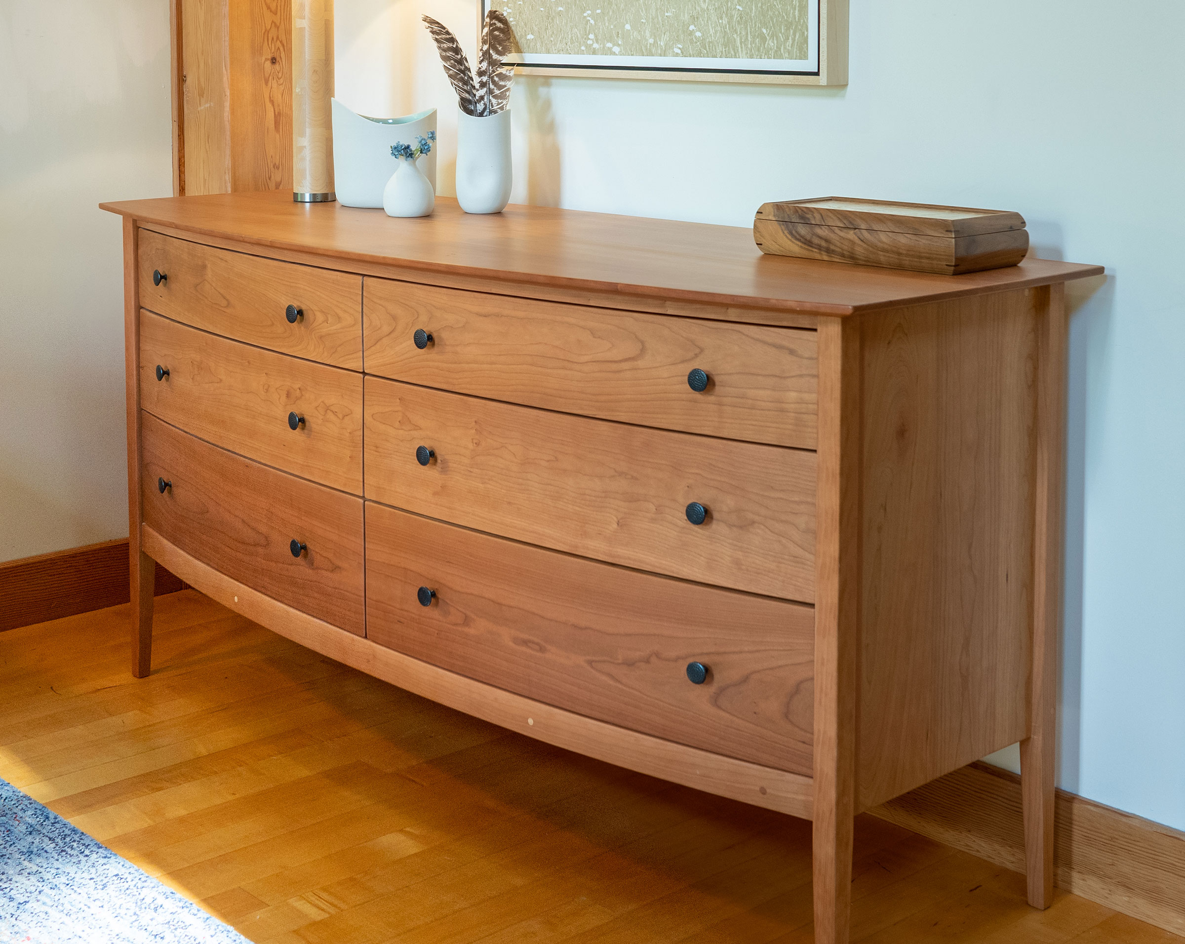 Chelsea Dresser, 6-drawer horizontal in situ, shown in solid cherry.