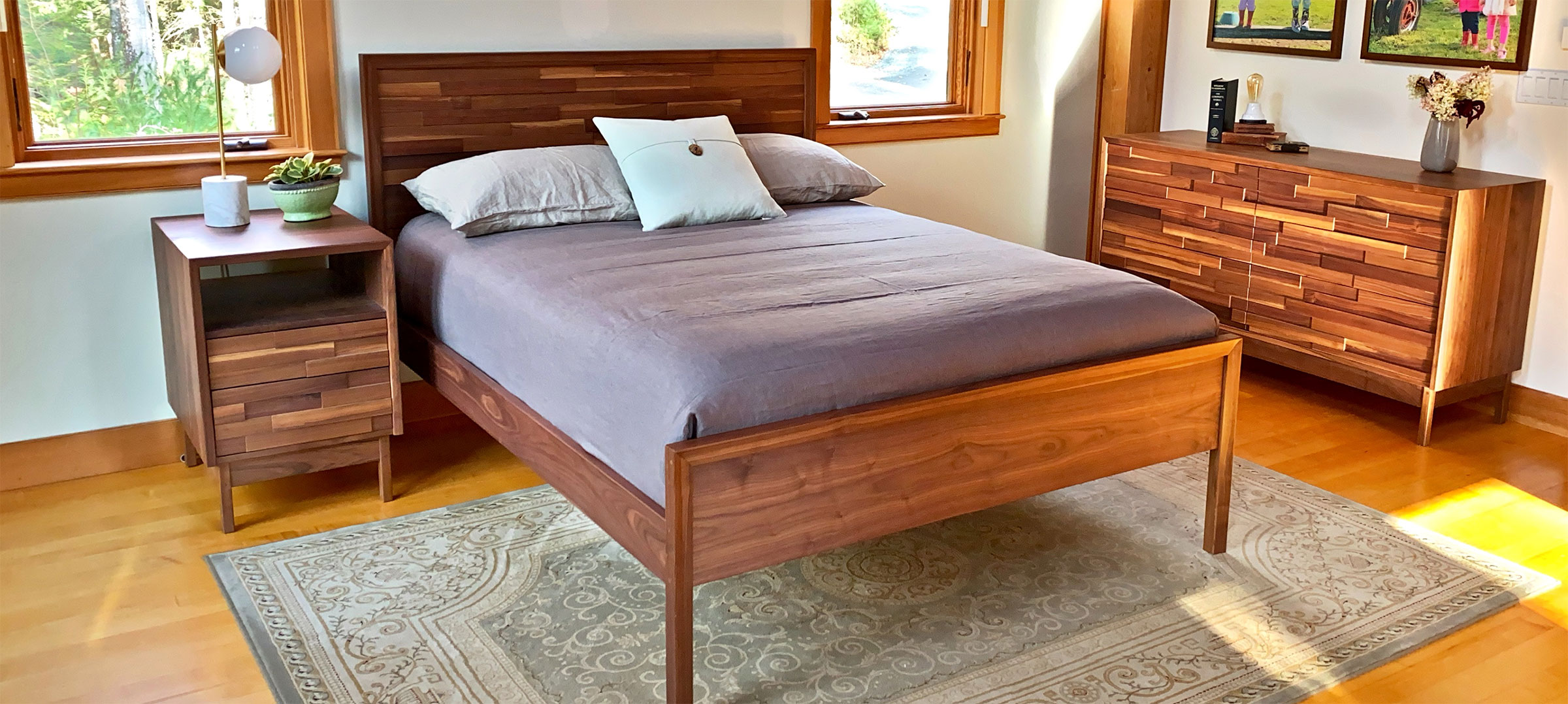 corinth bed, dresser and nightstand in walnut