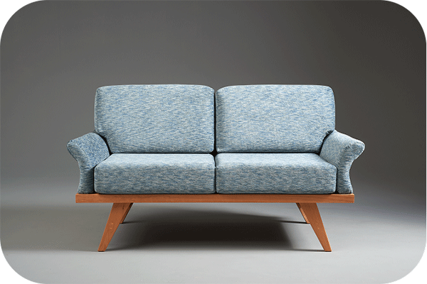 wood framed light blue modern couch