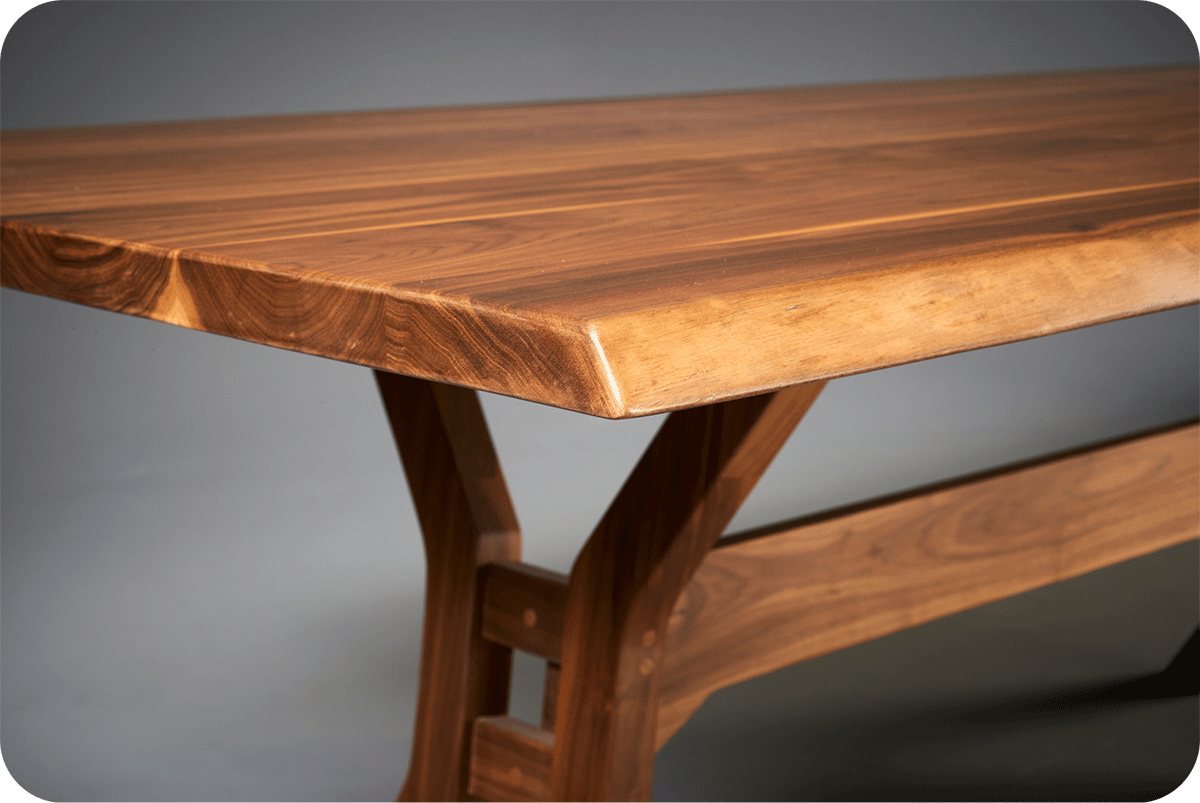 close up of a dover table live edge