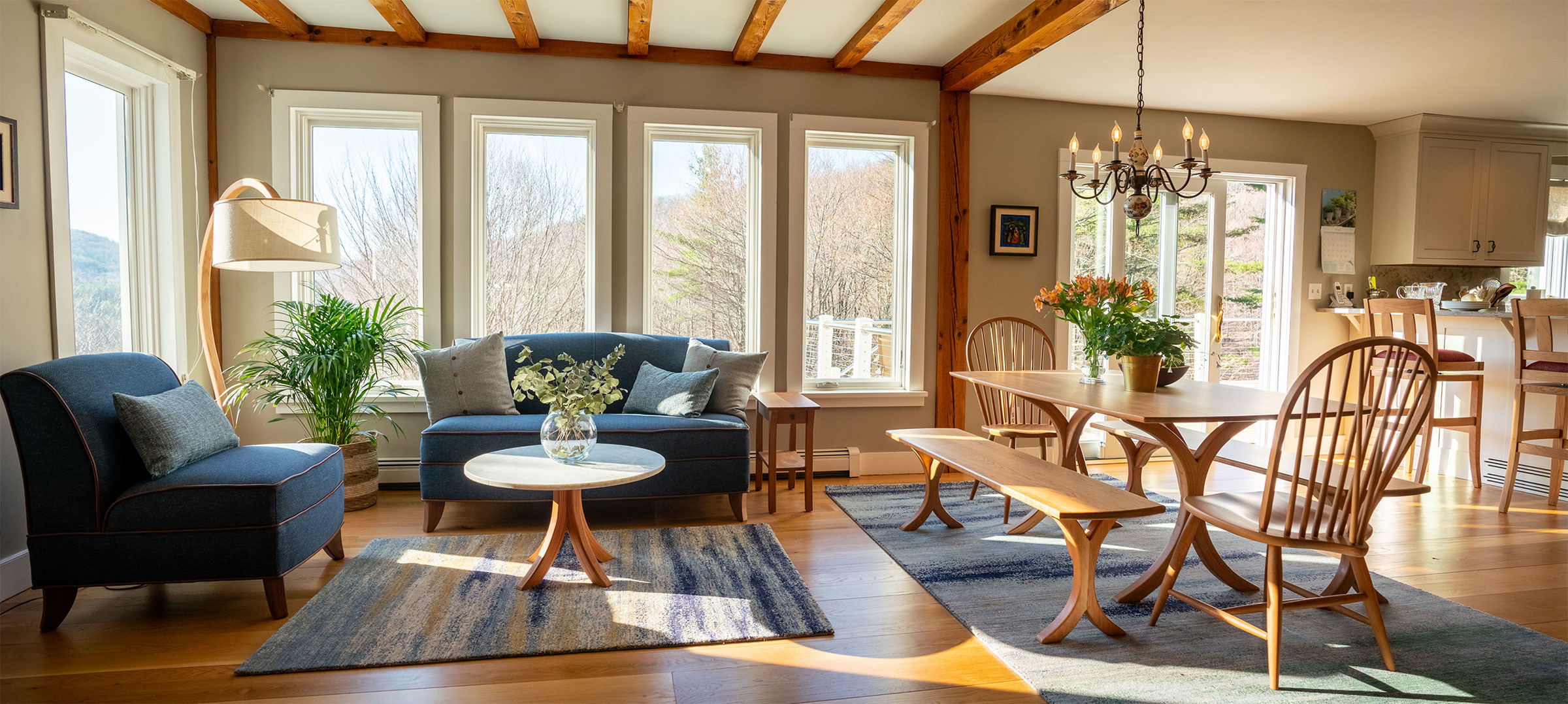 pompy barstools, prep table and dining set in a cool modern house