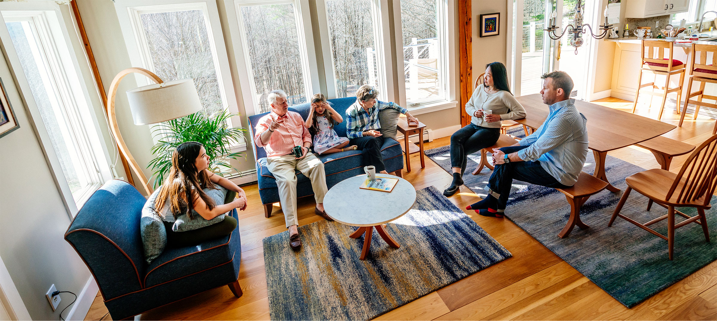 3 generation family hanging out on pompy furniture