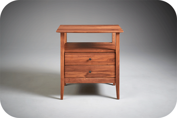 walnut nightstand with 2 drawers