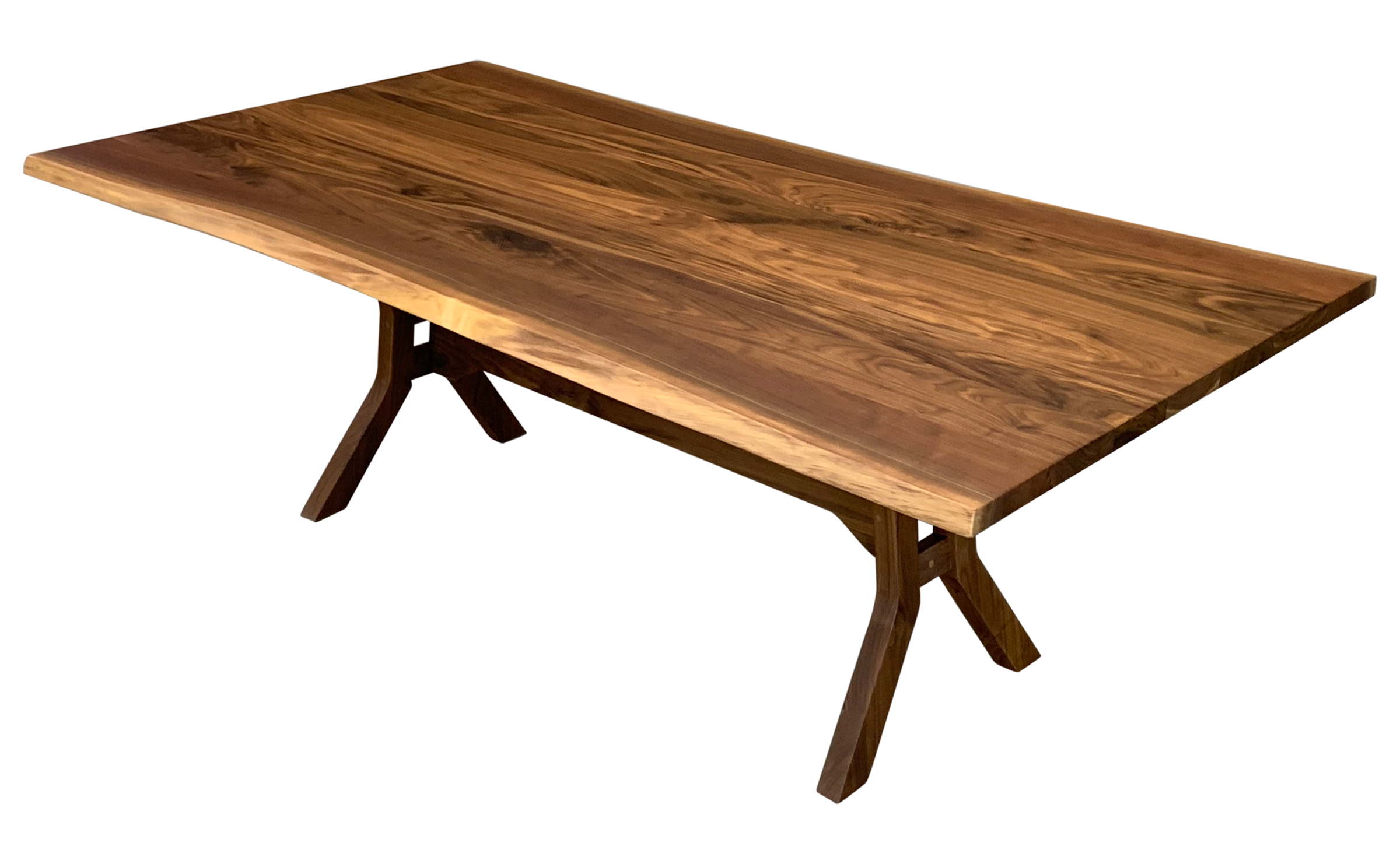 A silhouette of the Dover Dining Table with live edge show 72" x 42" in solid walnut.