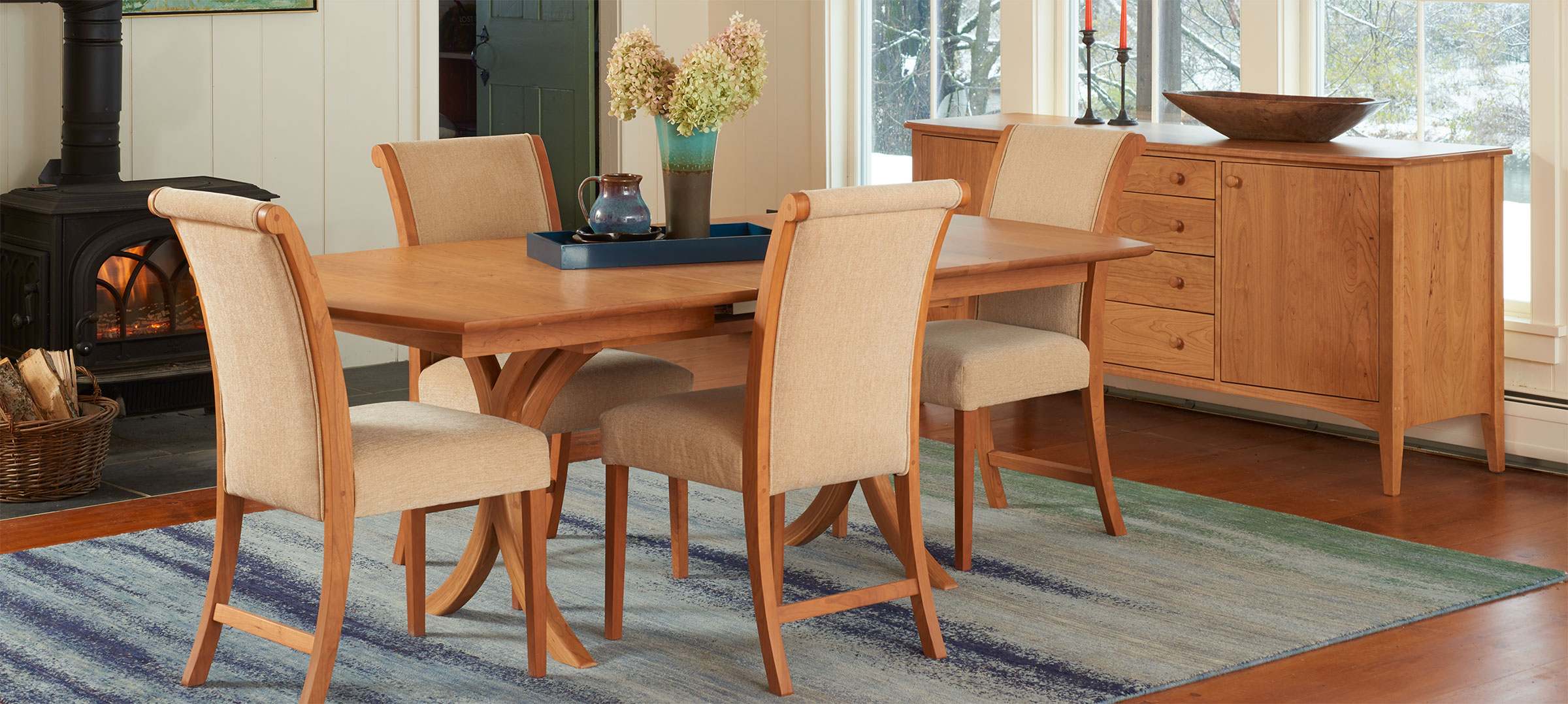 vernon dining table with franklin chairs and a strafford buffet