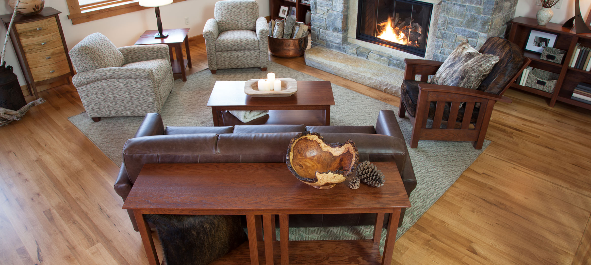 mission sofa table and armchair