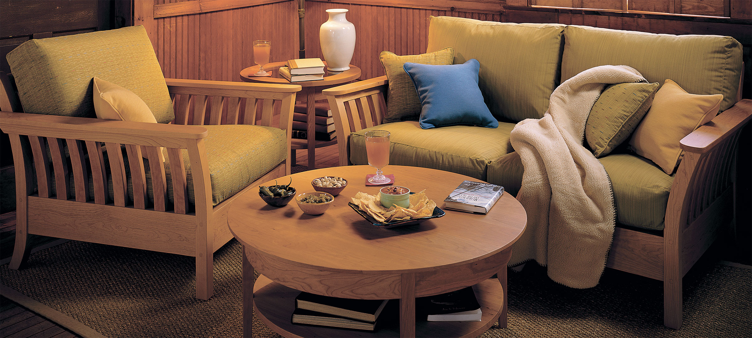 Living room setting Brookfield armchair and loveseat with a strafford coffee table