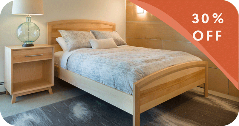 modern bedroom with 30% off banner