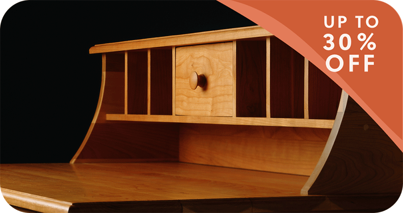 close up of writing desk cubbies