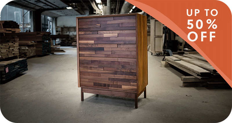 dresser with an Up to 50% off banner