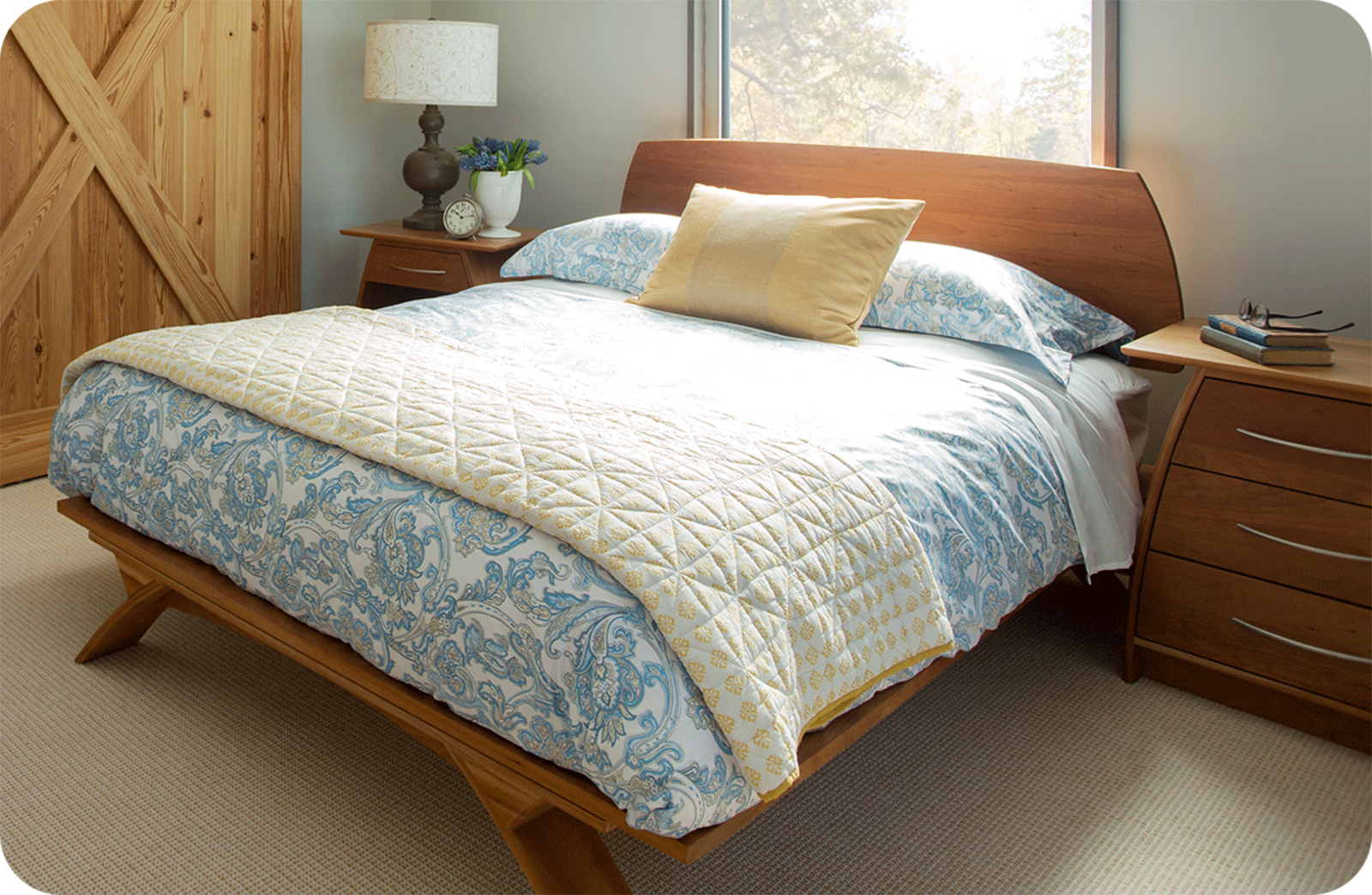 modern belmont  bed in room with barn door