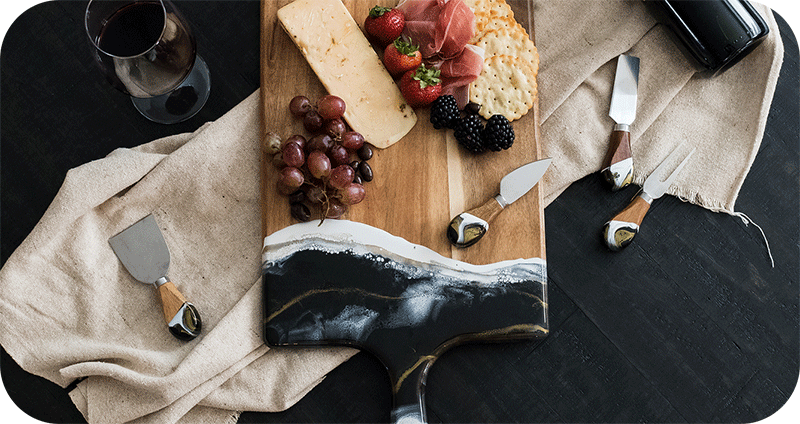 wood cutting board with decorative epoxy