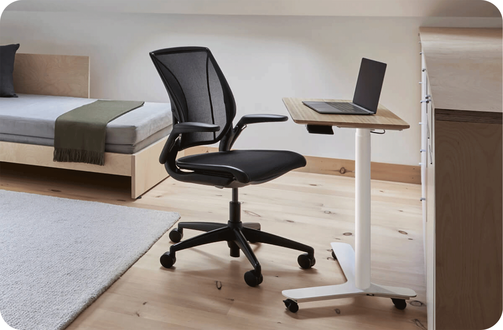 modern office chair in a studio apartment