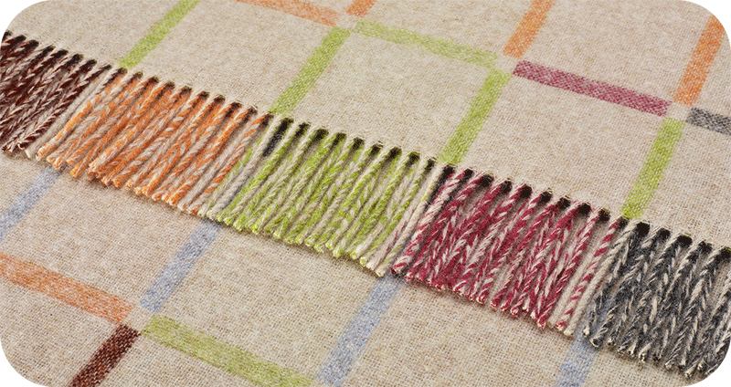 beige with multi color plaid wool throw