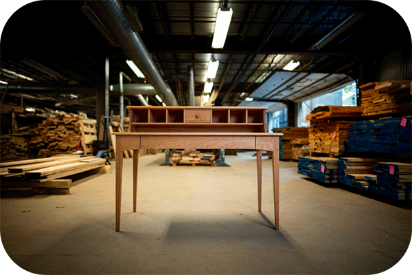 writing desk in wood shop