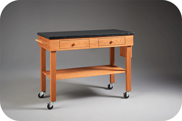 cherry kitchen prep table with soap stone top