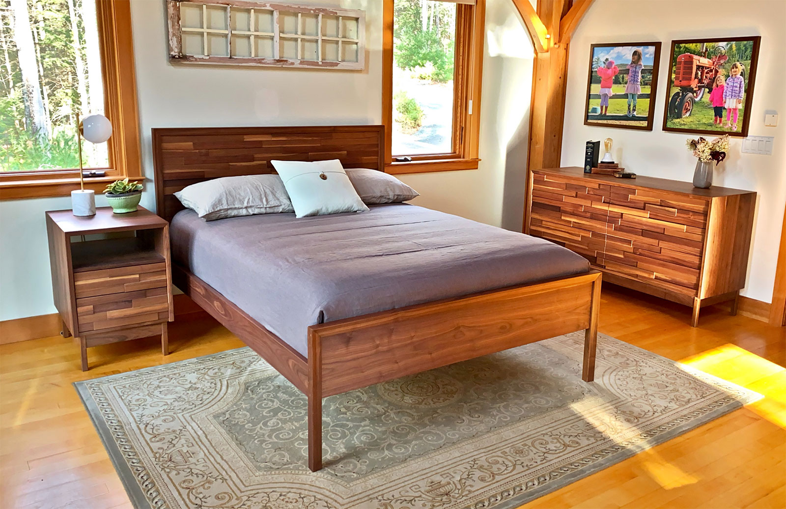 Bed and dresser in walnut