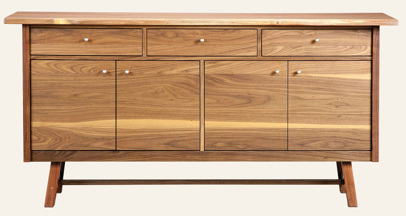 walnut buffet base with 3 drawers and 4 doors