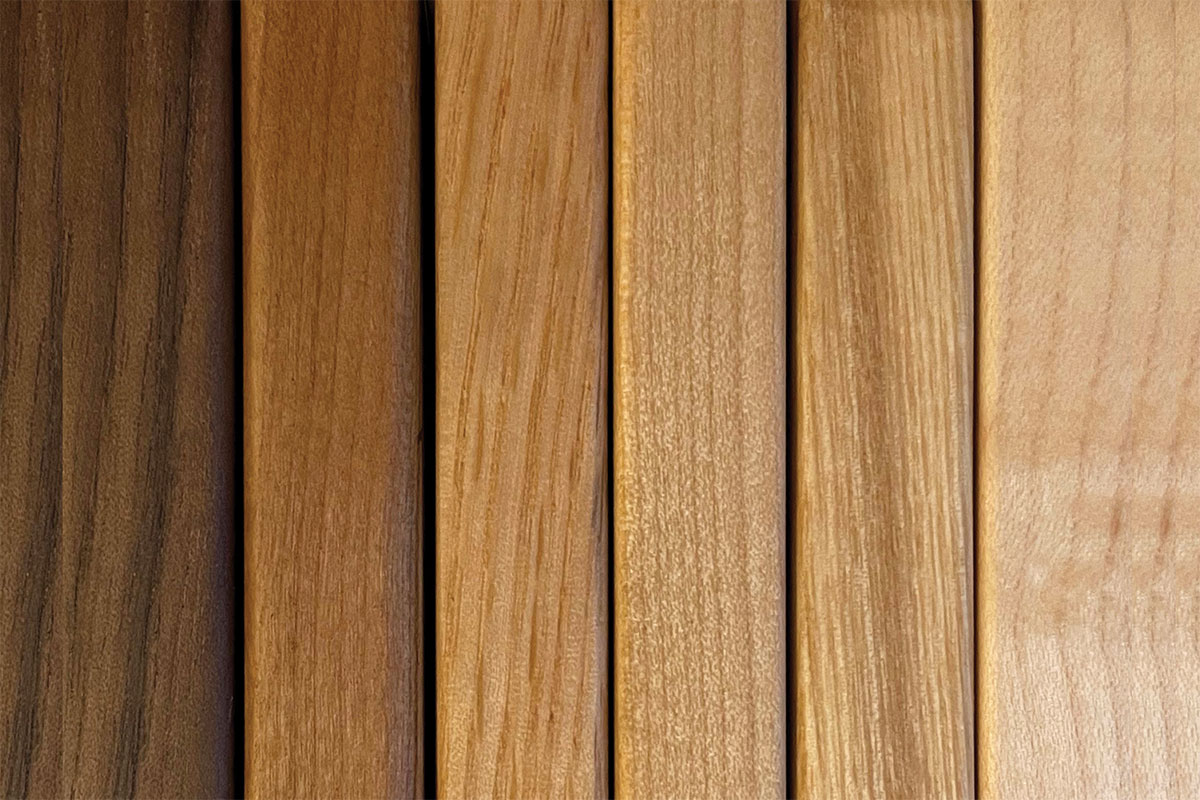 close up of woods lined up to show color variation
