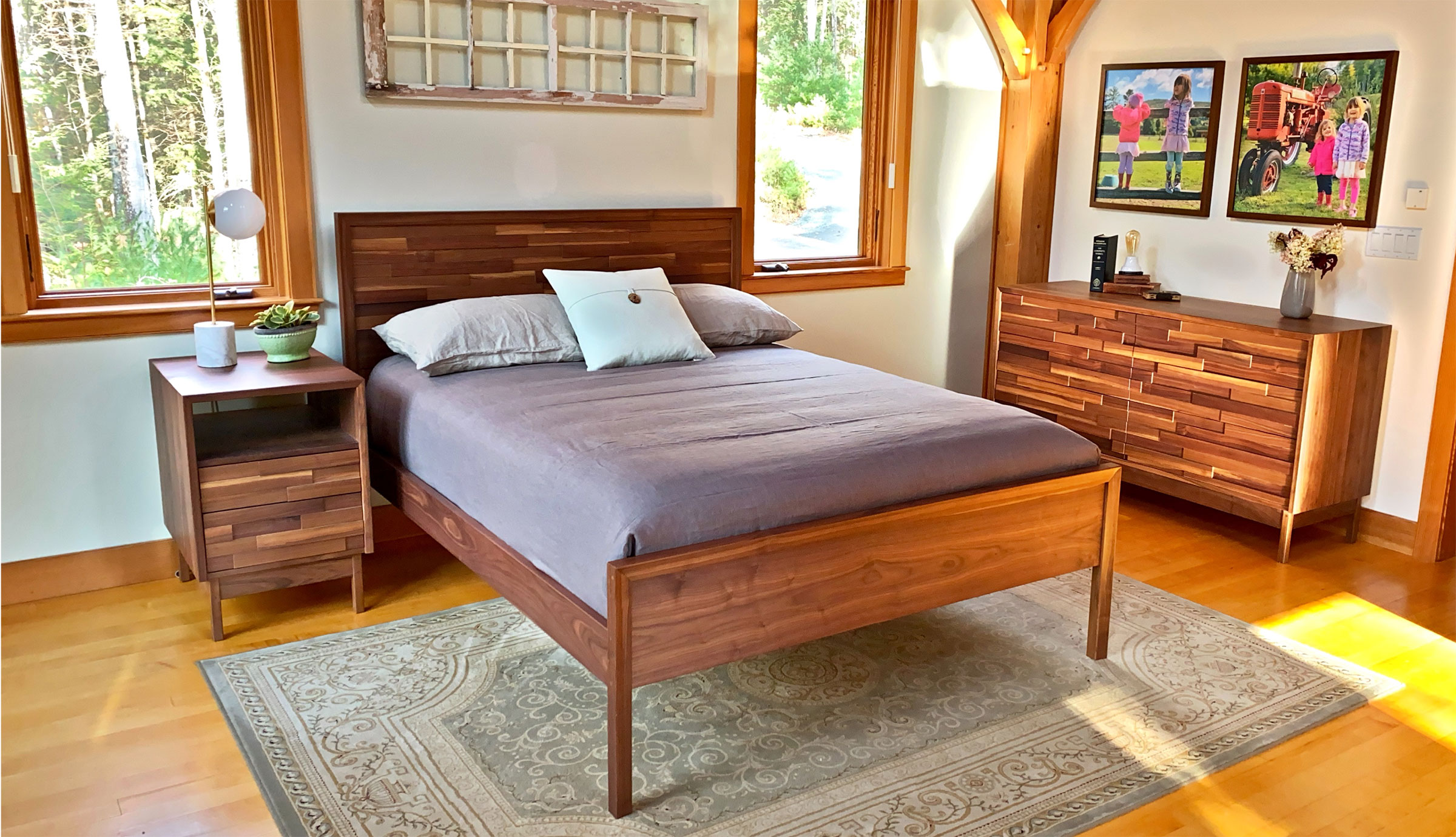 walnut bed, dresser and nightstand