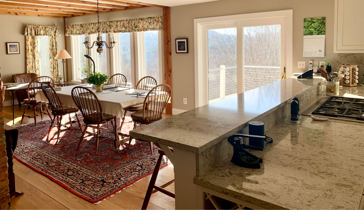 kitchen counter looking to dining room