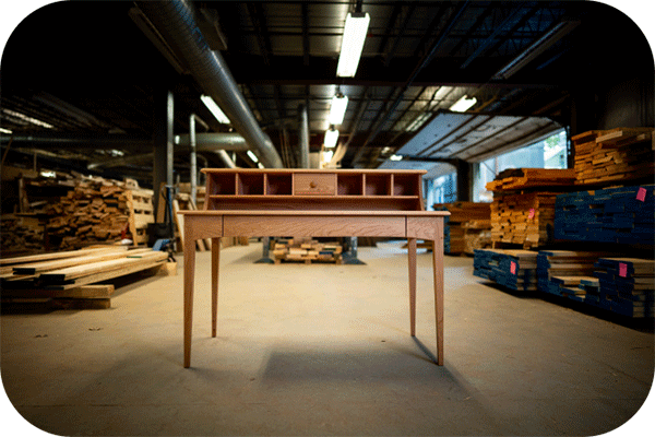 writing desk in wood shop