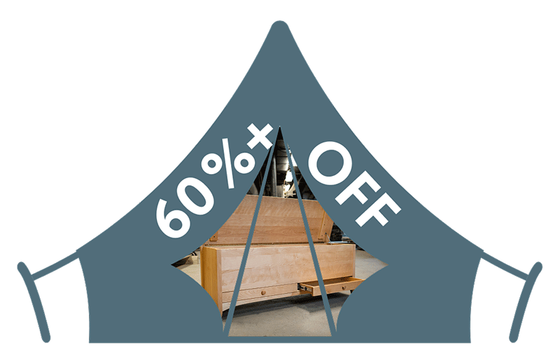 outline of tent with 60% off written on it