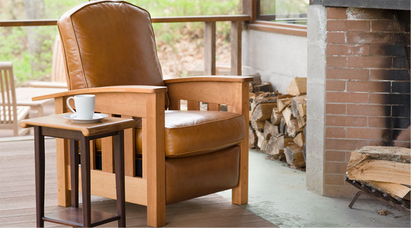 tan leather wood sided recliner