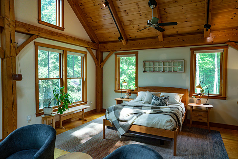 bedroom in post and beam house