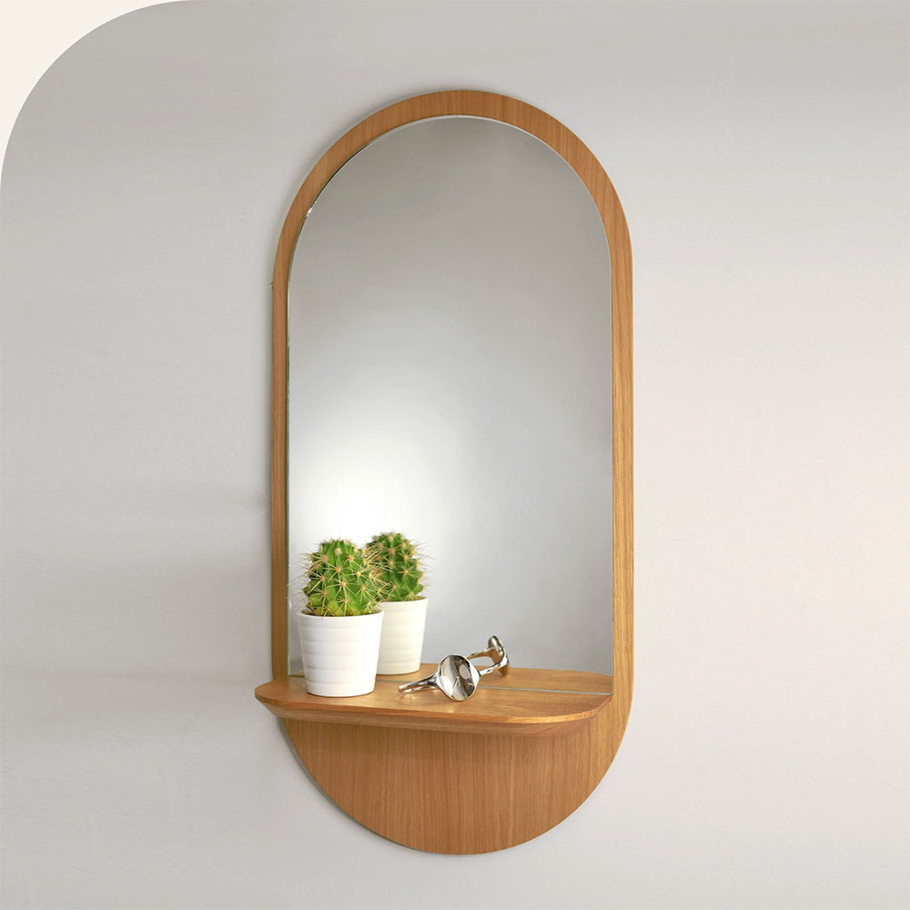 arched top mirror with shelf in cherry wood