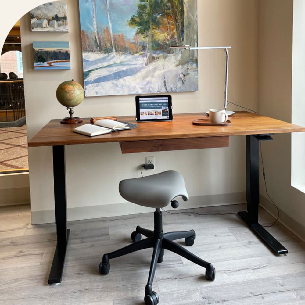 desk with rolling stool